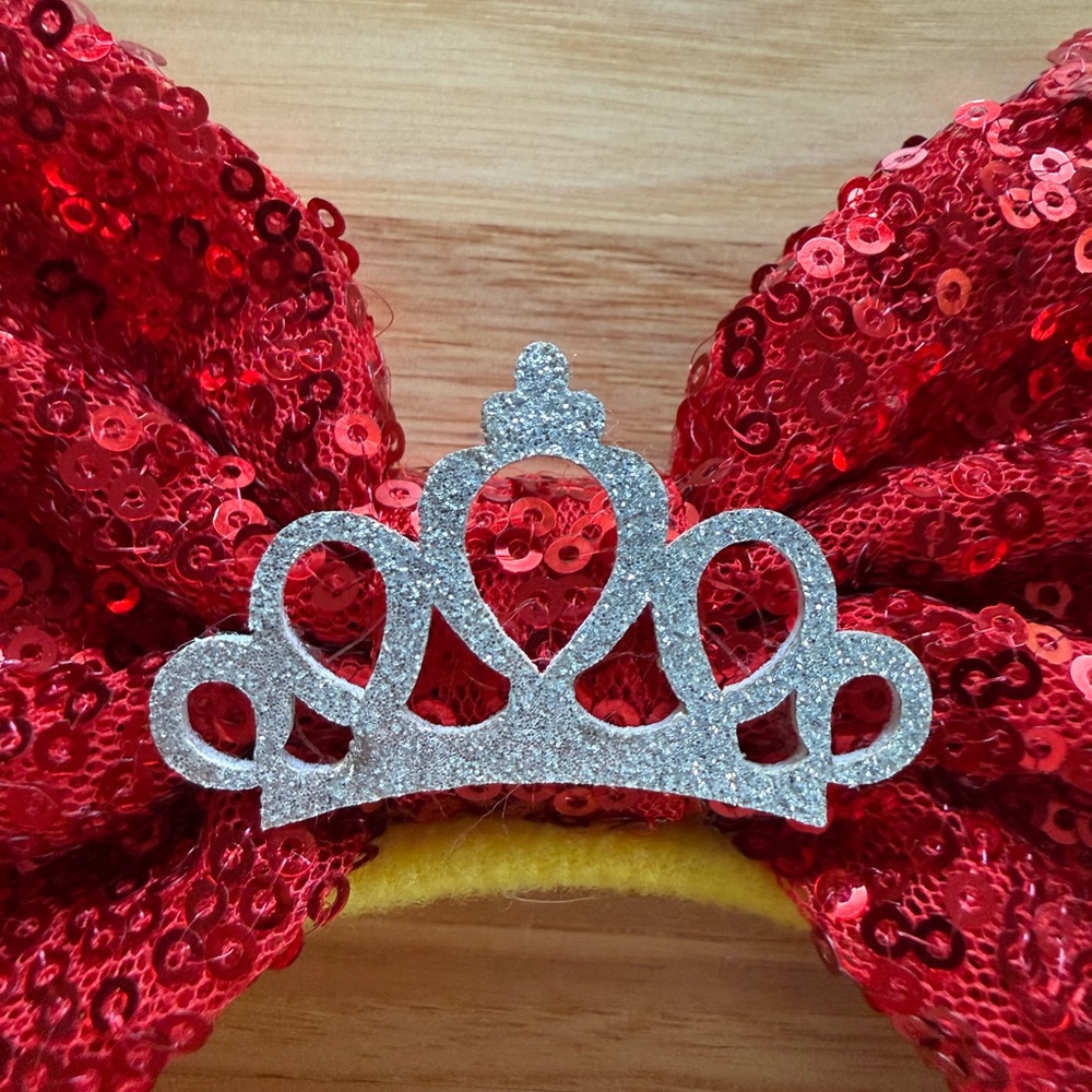 Child Size Costume Sequined MINNIE MOUSE EARS - GOLD & RED w/ CROWN Headband - Picture 4 of 6